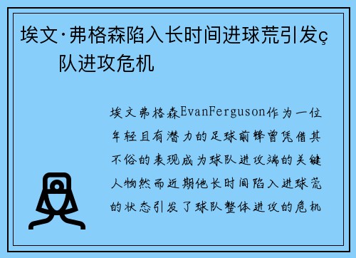 埃文·弗格森陷入长时间进球荒引发球队进攻危机